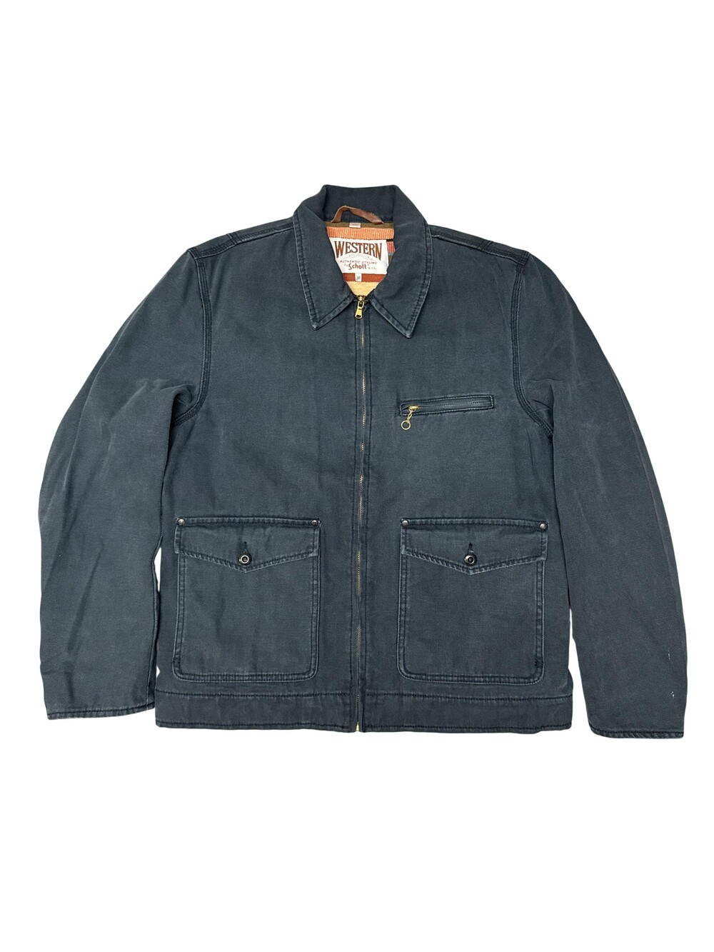Vintage Schott Western Jacket Mens Medium Gray Canvas Full Zip Workwear 90s